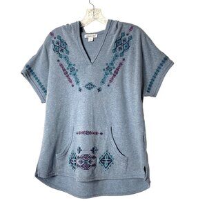 Coldwater Creek Blue Short Sleeve Southwestern Embroidered Hoodie Tunic Size PS